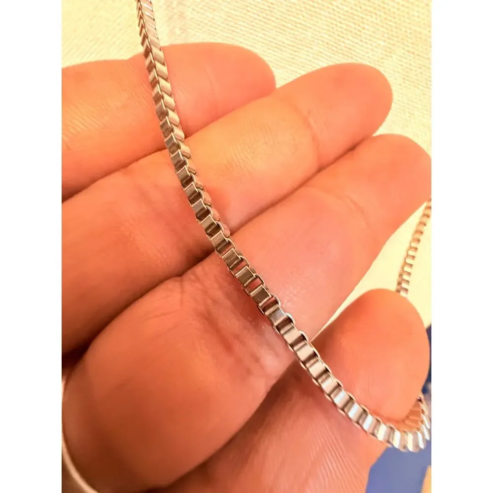 Vintage Silver Tone Box Chain Necklace 26”
